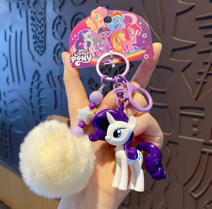 Cute My Little Pony Keychain with Furry Pom