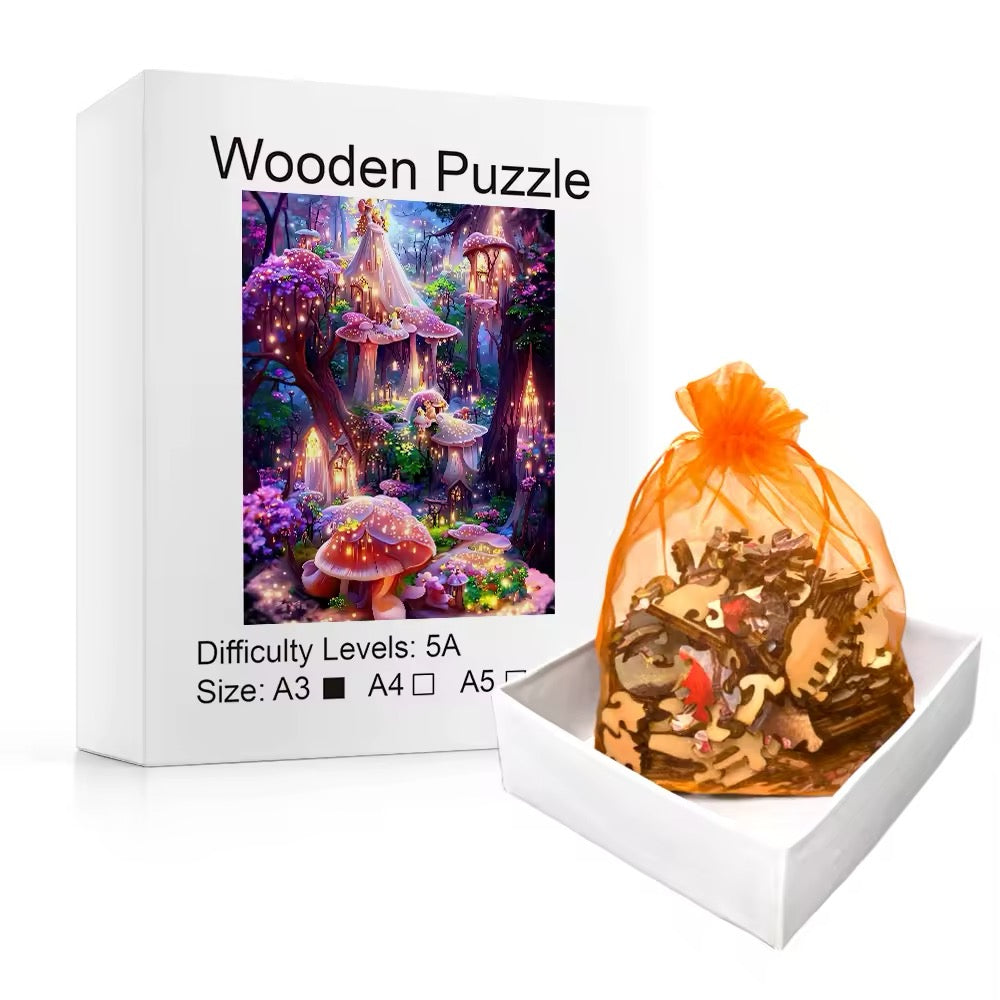 Enchanted Mushroom House Puzzle - Floral Night, Gift for Puzzle Lovers