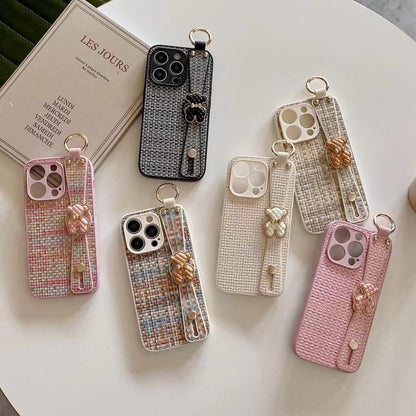 Woven Plaid Wrist Strap Holder Phone Case