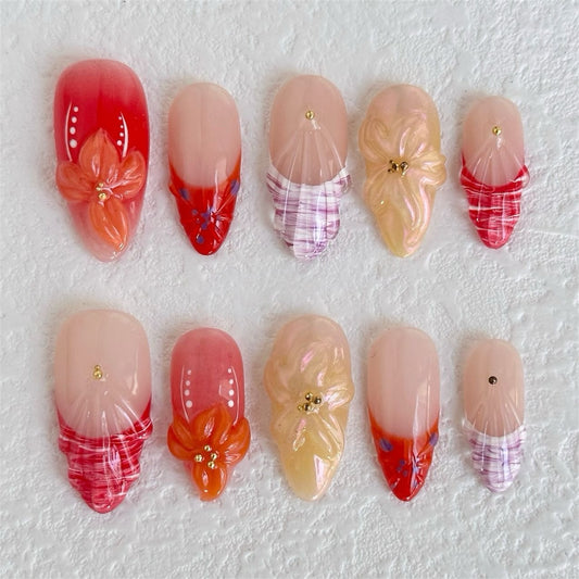 Sweet Checkered Blossoms Press-on Nails