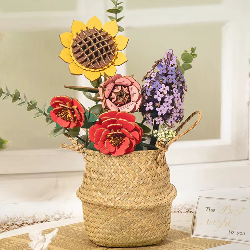 3D Wooden Flower Bouquet Puzzle – DIY Home Decor Gift