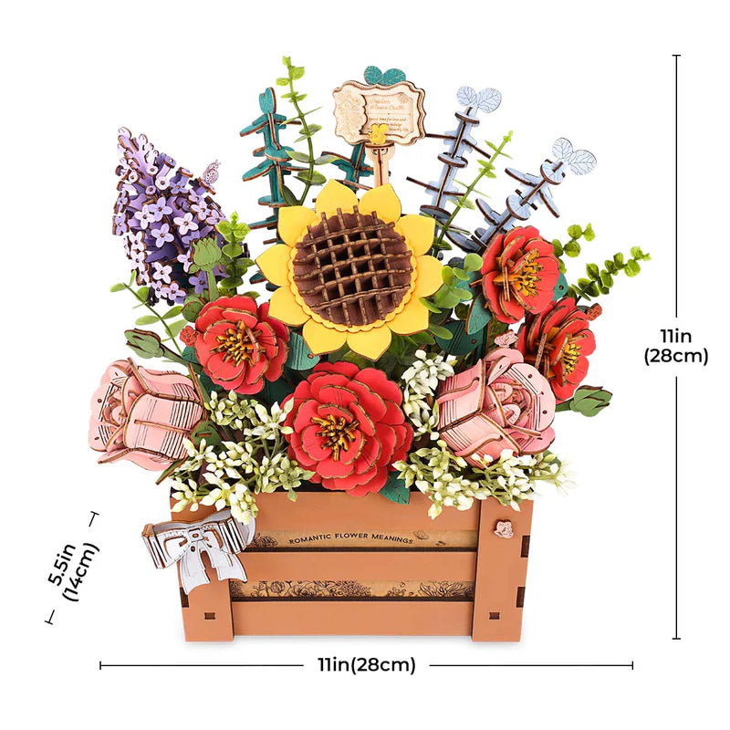 Romantic Wooden Flower Puzzle - Handcrafted 3D Floral Kit