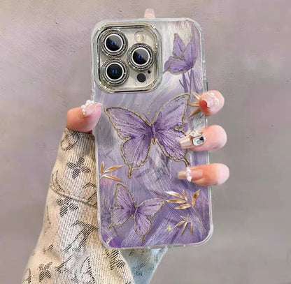 Elegant Feathered Silk Ink Bamboo Butterfly Shockproof Phone Case