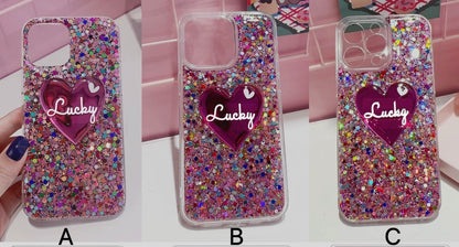 Customized Colourful Glitter Heart Letter Phone Case