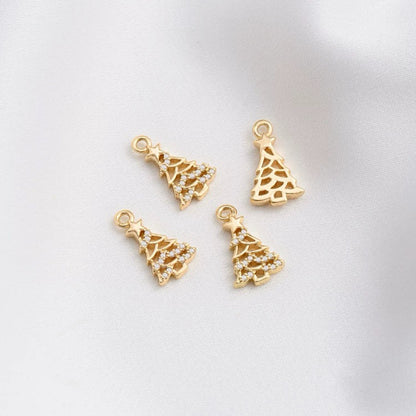 Elegant 14K Gold Christmas Enamel Charms for DIY Jewelry Making