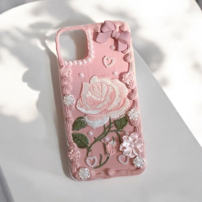 Handmade Vintage Rose Embroidered Phone Case