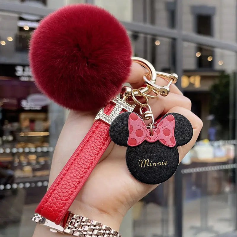 Mickey & Minnie Series Luxurious Pom-Pom Charm Keychain