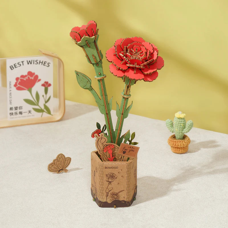 3D Wooden Red Camellia Puzzle – DIY Home Decor Gift