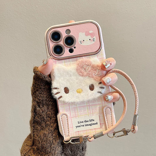 Funda para teléfono con correa de peluche de Hello Kitty