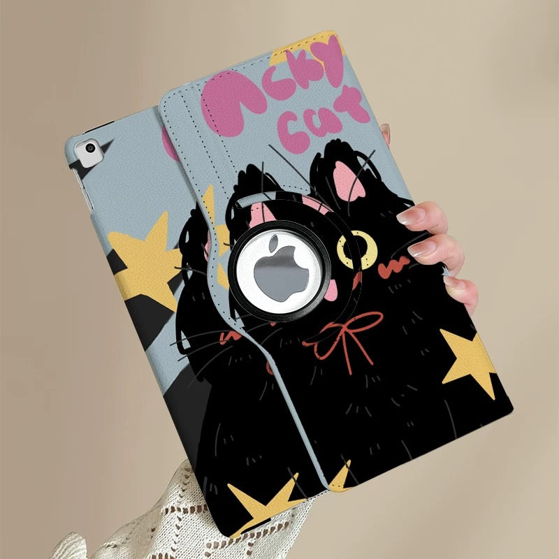 Adorable étui pour iPad avec dessin de chat noir