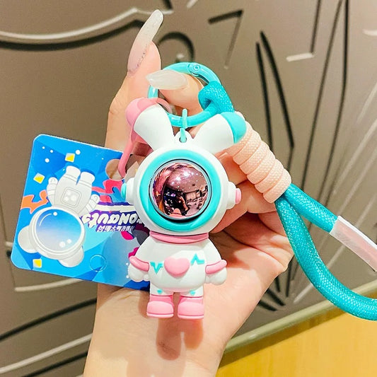 Astronaut Bunny Keychain with Holographic Helmet - Cute Kawaii Gift