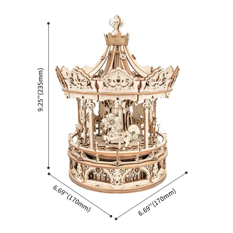 Romantic Carousel Mechanical Music Box 3D Wooden Puzzle - Handcrafted Home Decor