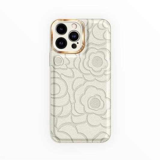 Funda de cuero de lujo para teléfono con diseño de camelia