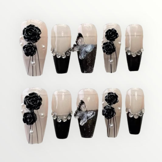 Ongles à coller Black Rose Dream