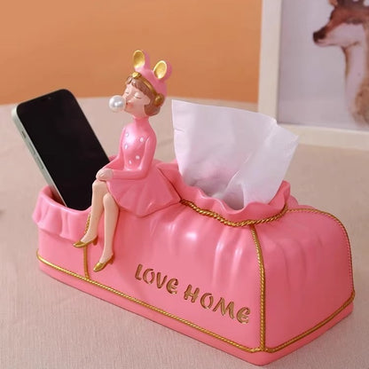 Cute Bubble Girl Design Tissue Box with Storage