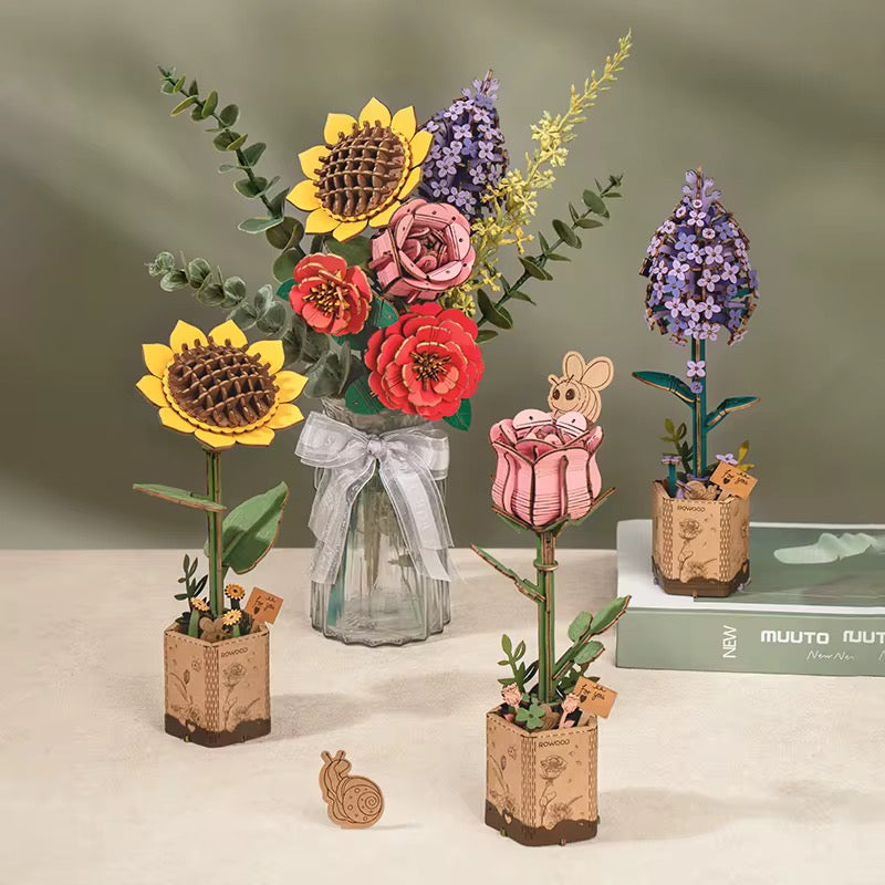 3D Wooden Flower Bouquet Puzzle – DIY Home Decor Gift