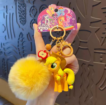 Cute My Little Pony Keychain with Furry Pom