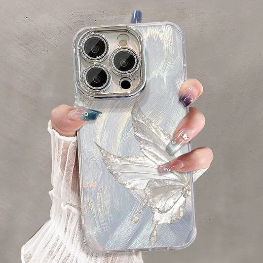 Coque de téléphone élégante à paillettes et papillons irisés