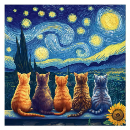 Starry Night Cat Theme Wooden Puzzle – Unique Jigsaw Gift