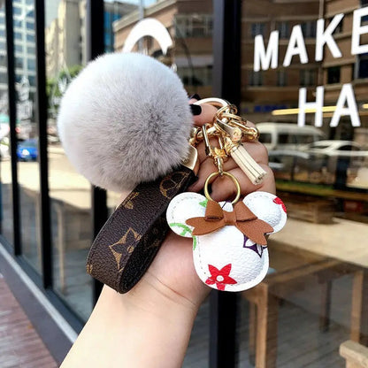 Mickey & Minnie Series Luxurious Pom-Pom Charm Keychain