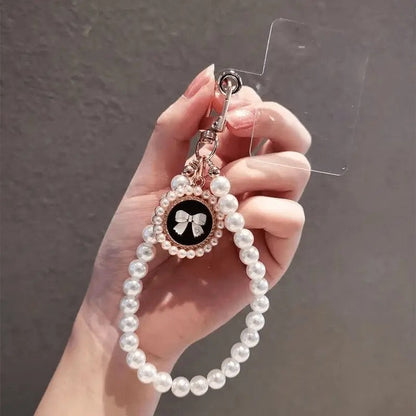 Handmade Beaded Pearl Bow Pendant Phone Lanyard