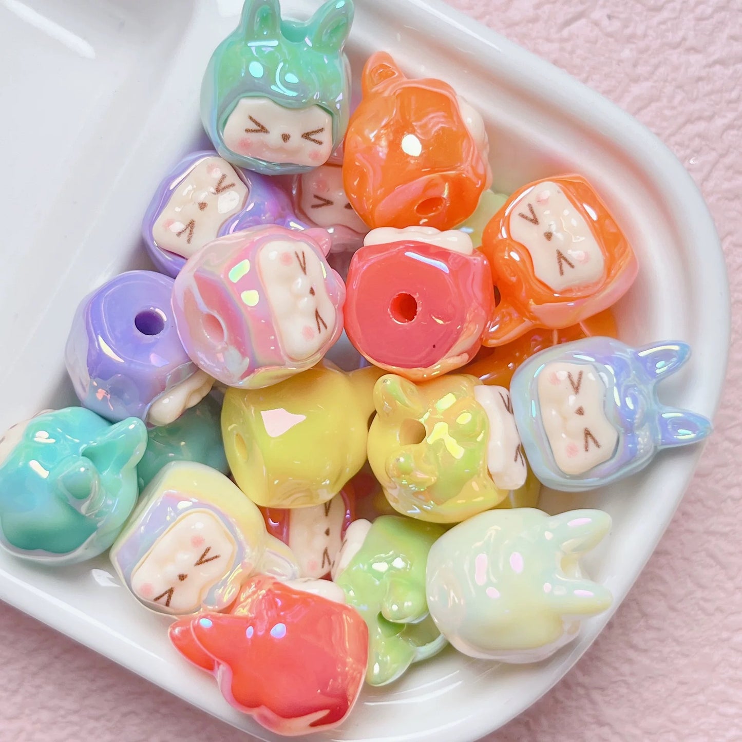 Iridescent Kawaii Animal Beads – Pastel Resin Charms for DIY Jewelry & Crafts