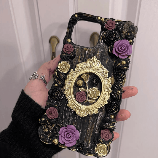 Funda para teléfono personalizada hecha a mano con diseño de rosa barroca