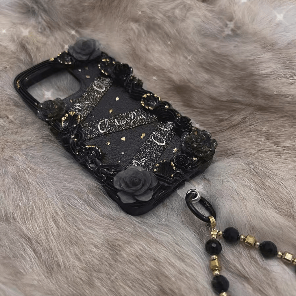 Handmade Luxurious Black Rose Phone Case