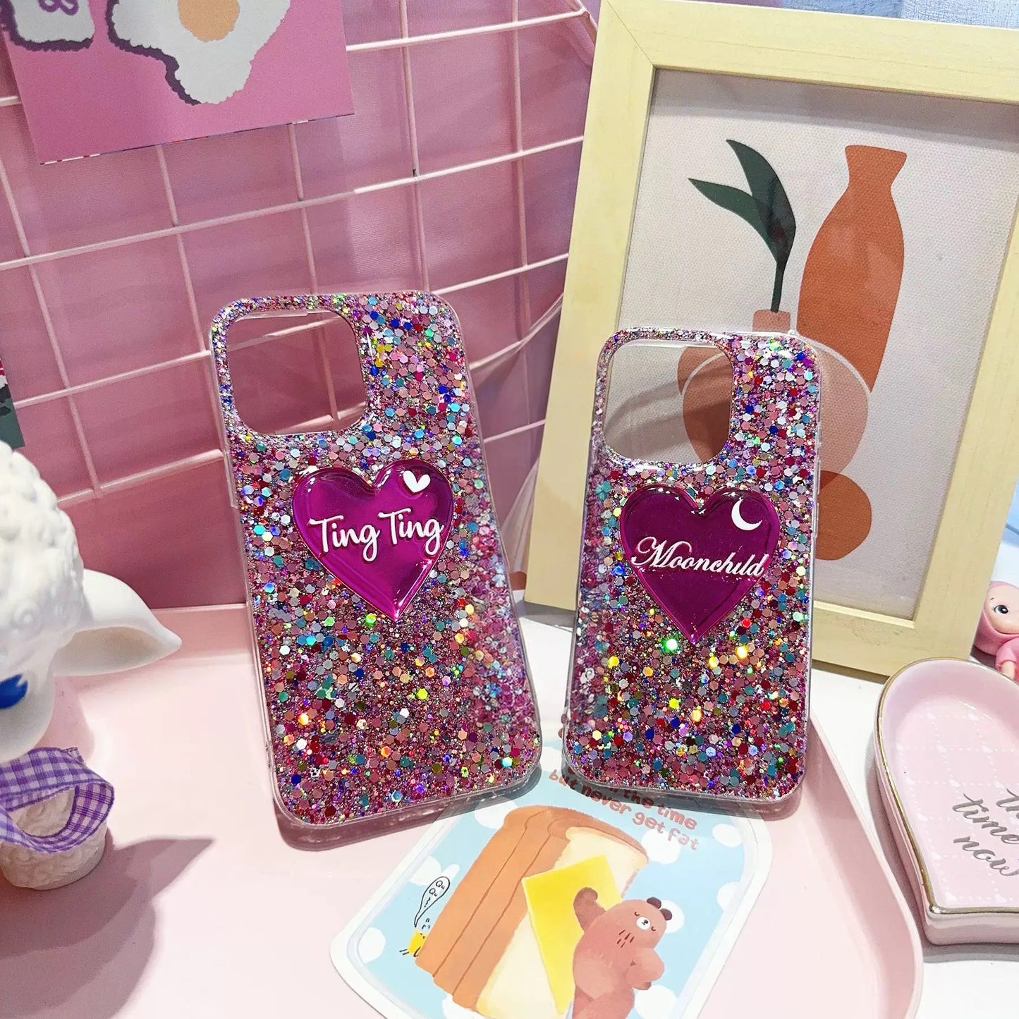 Customized Colourful Glitter Heart Letter Phone Case