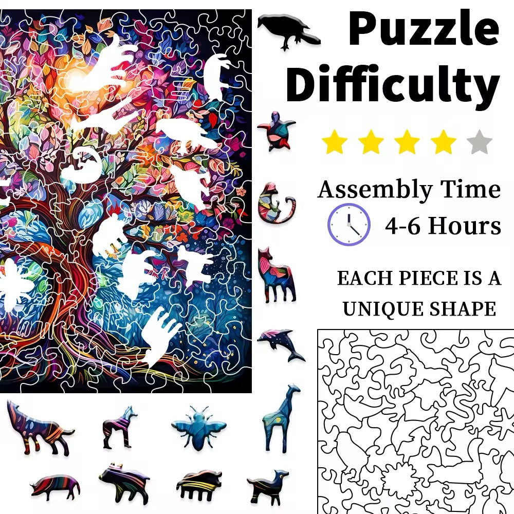 Colorful Tree of Life Wooden Puzzle - Challenging Jigsaw Gift for Puzzle Lovers