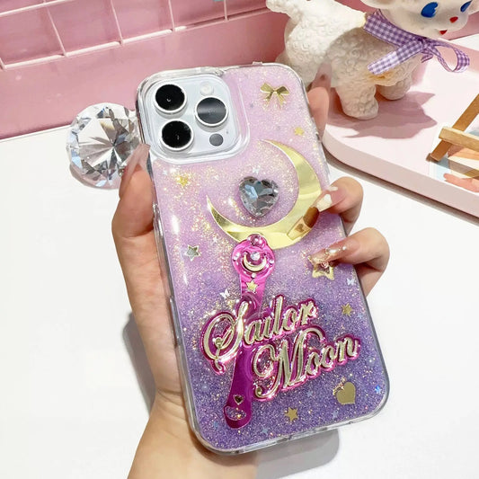 Coque de téléphone Sailor Moon magique à paillettes dégradées faite à la main