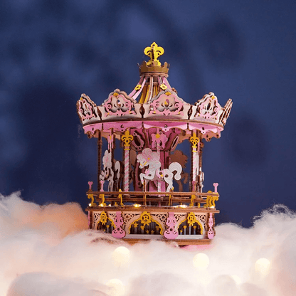 Romantic Carousel Mechanical Music Box 3D Wooden Puzzle - Handcrafted Home Decor