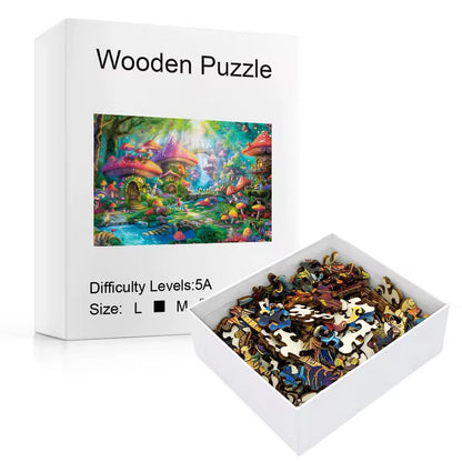 Fantasy Mushroom Village Wooden Puzzle - Enchanted Fairy Forest