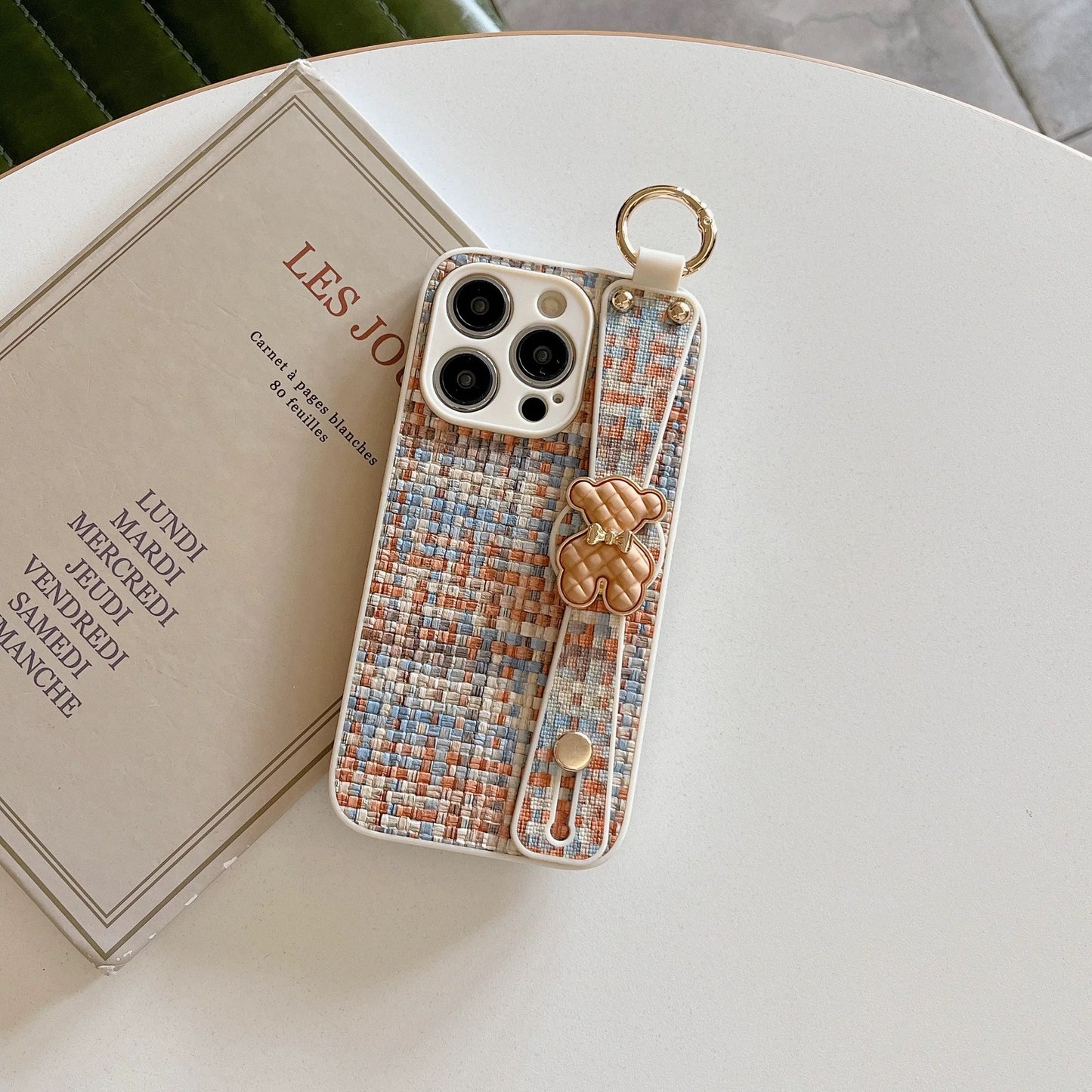 Woven Plaid Wrist Strap Holder Phone Case