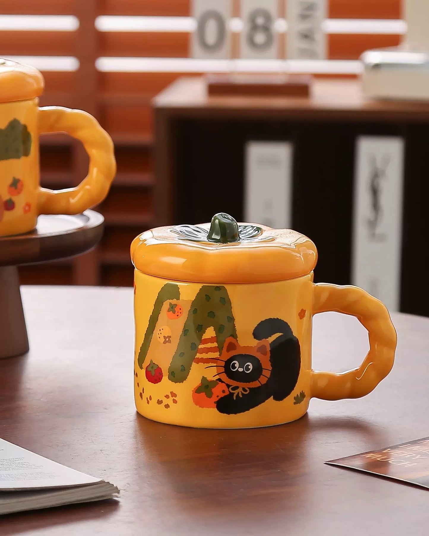 Cozy Cat Pumpkin Ceramic Mug