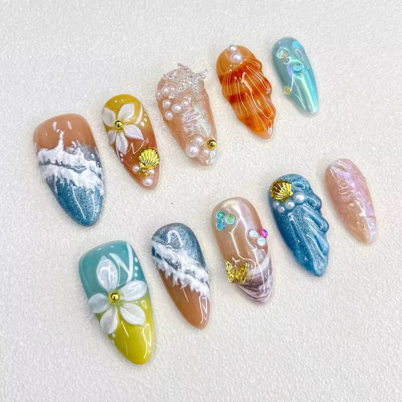 Ocean-Inspired 3D Press-On Nails