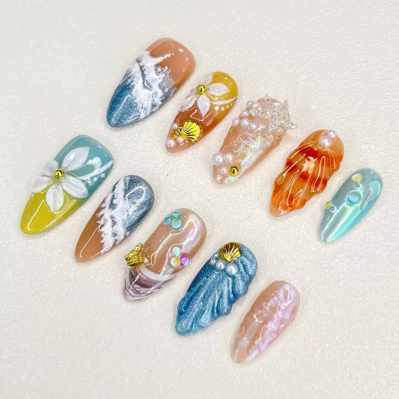 Ocean-Inspired 3D Press-On Nails