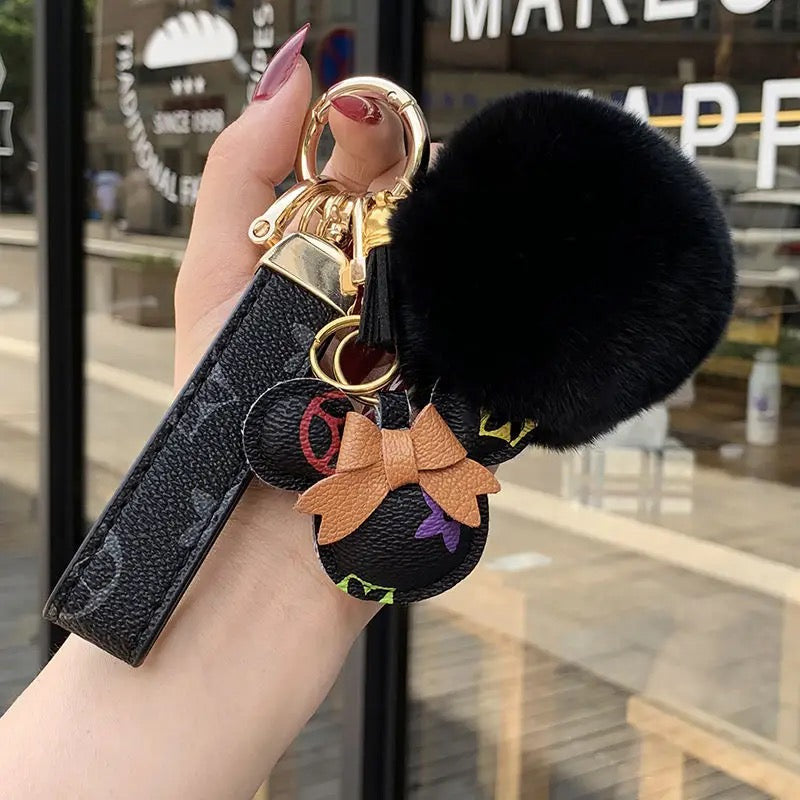 Mickey & Minnie Series Luxurious Pom-Pom Charm Keychain