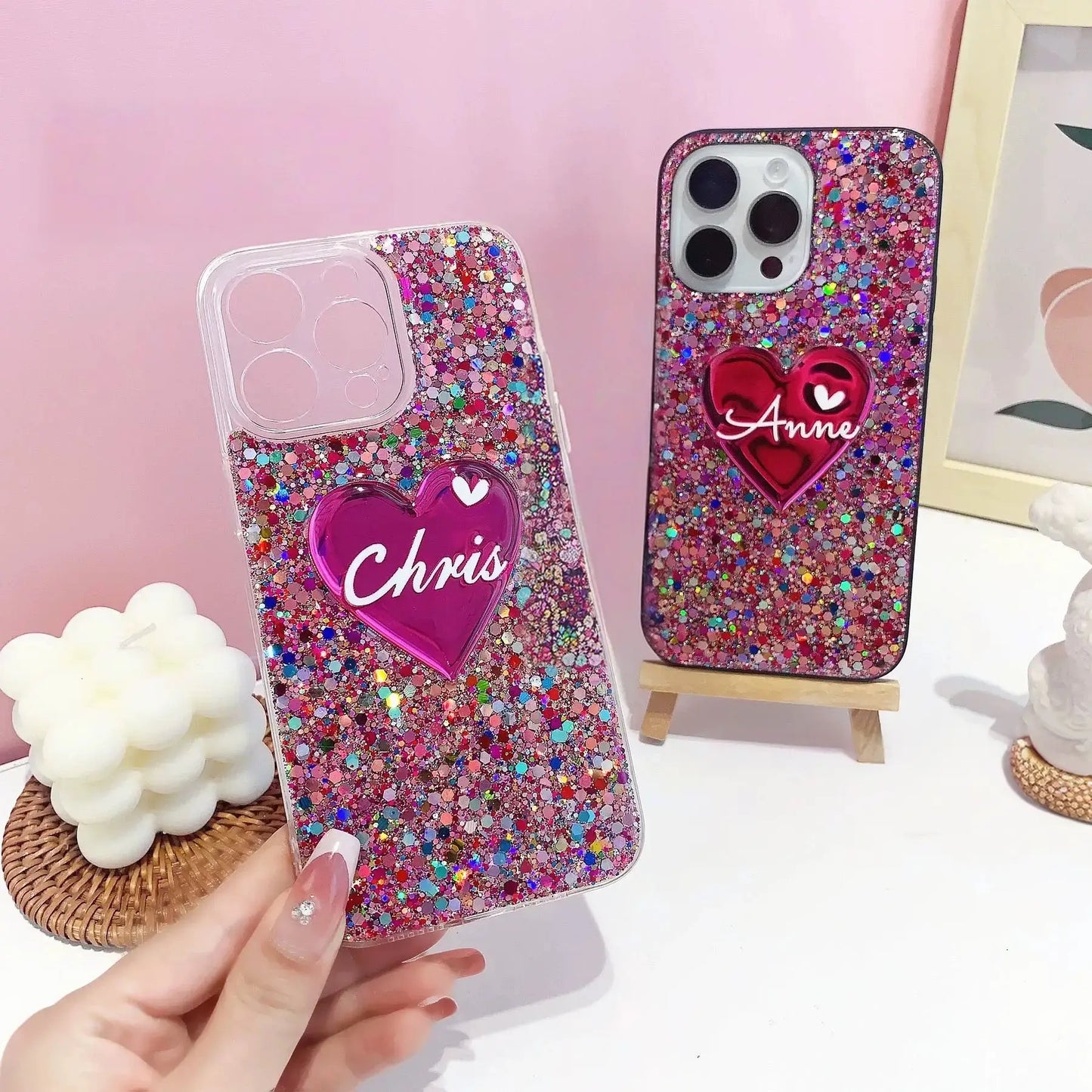 Customized Colourful Glitter Heart Letter Phone Case