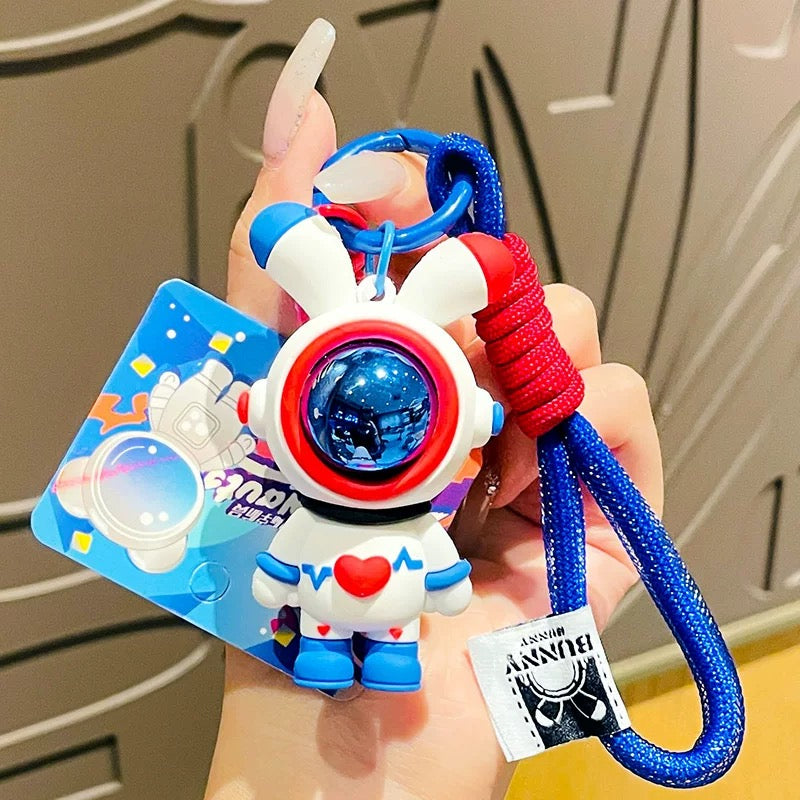 Astronaut Bunny Keychain with Holographic Helmet - Cute Kawaii Gift