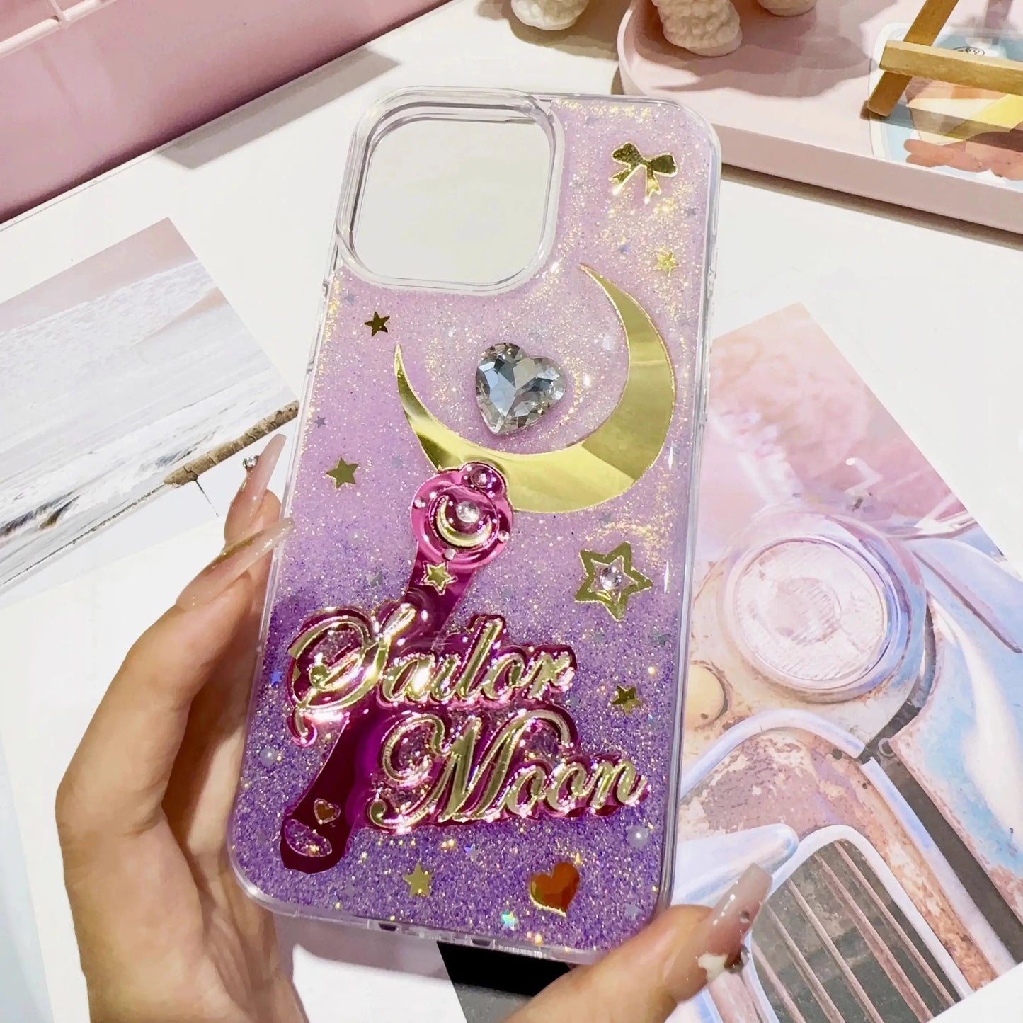 Handmade Gradient Glitter Magical Sailor Moon Phone Case