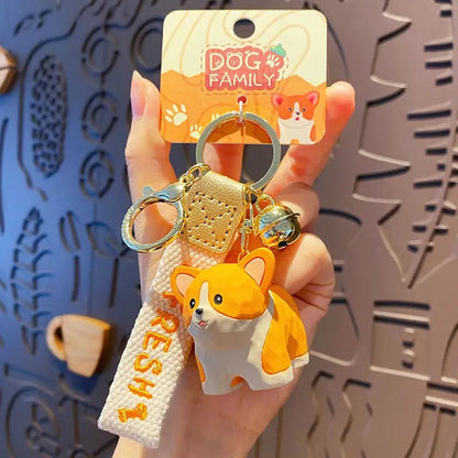 Cute Wood Carving Dog Keychain