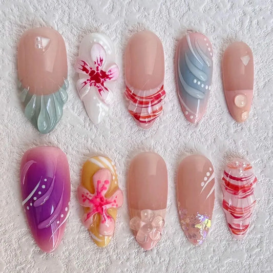 Colorful Floral Press-on Nails