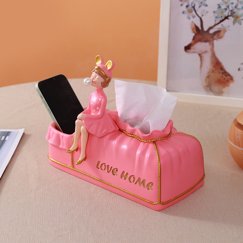 Cute Bubble Girl Design Tissue Box with Storage