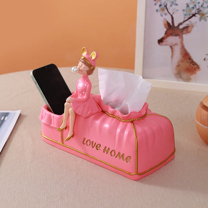 Cute Bubble Girl Design Tissue Box with Storage