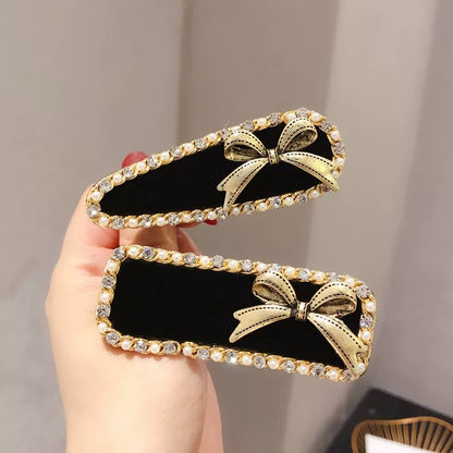 Elegant Velvet Bow Rhinestone Hair Clips