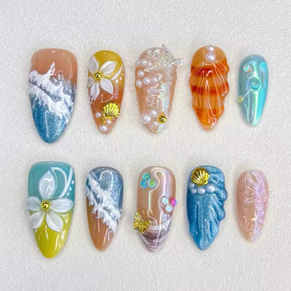 Ocean-Inspired 3D Press-On Nails