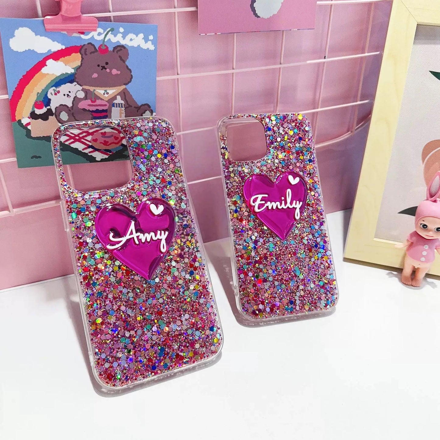 Customized Colourful Glitter Heart Letter Phone Case