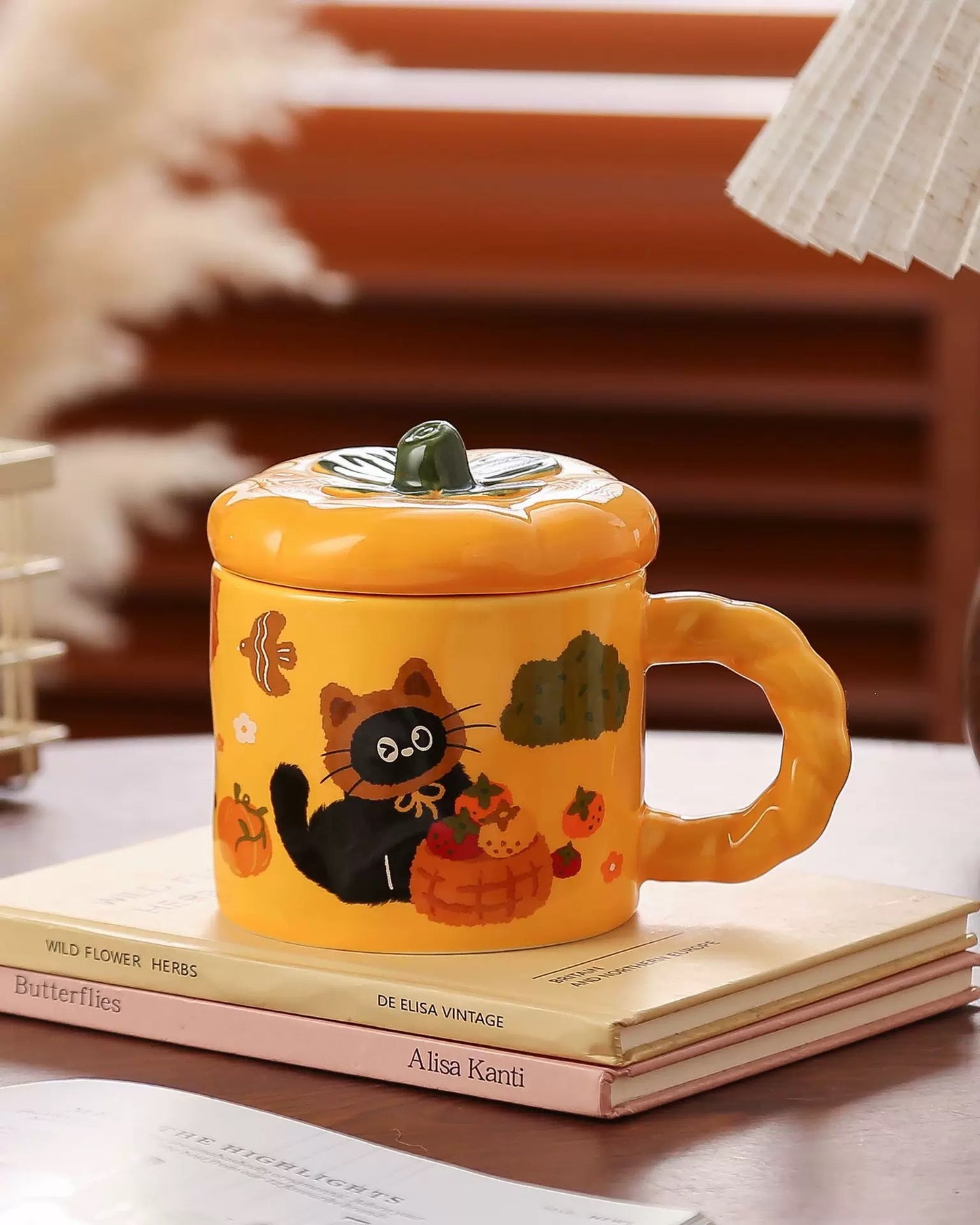 Cozy Cat Pumpkin Ceramic Mug