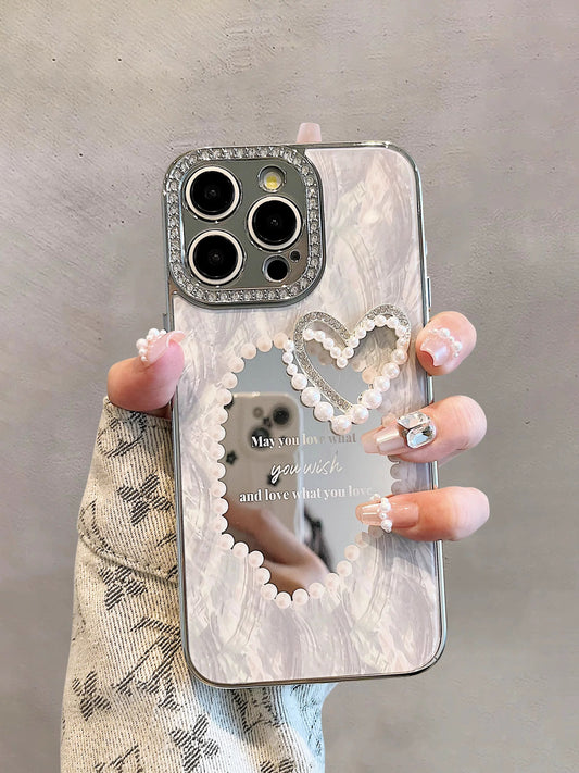 Luxury Rhinestone Makeup Pearl Mirror Phone Case